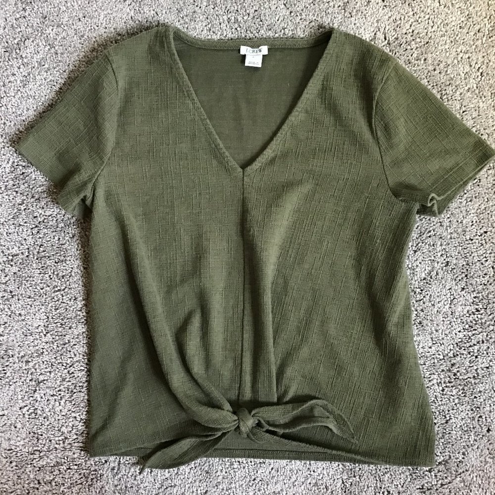 J. Crew Factory short sleeve olive army green v-neck top with knotted waist